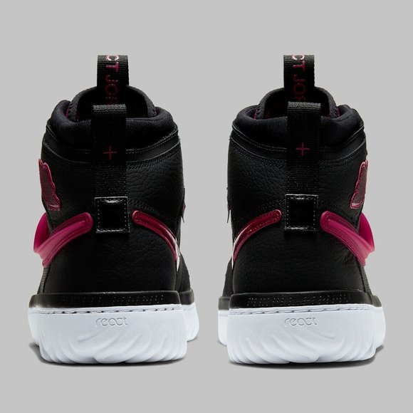 NIKE MEN'S AIR JORDAN 1 HIGH REACT NOBLE RED BLACK - Picture 3 of 6